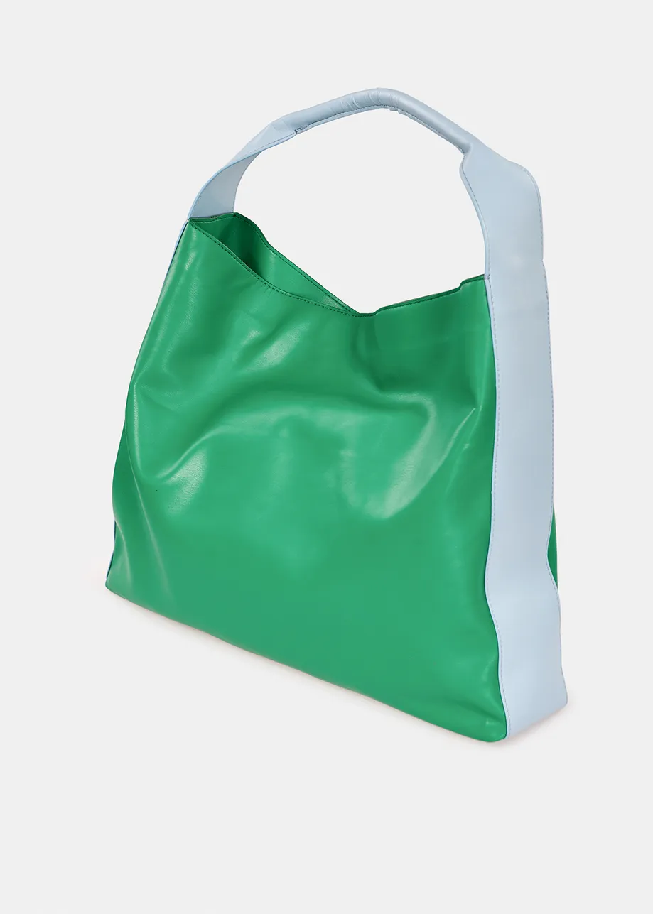 Cabas en faux cuir vert et bleu clair
