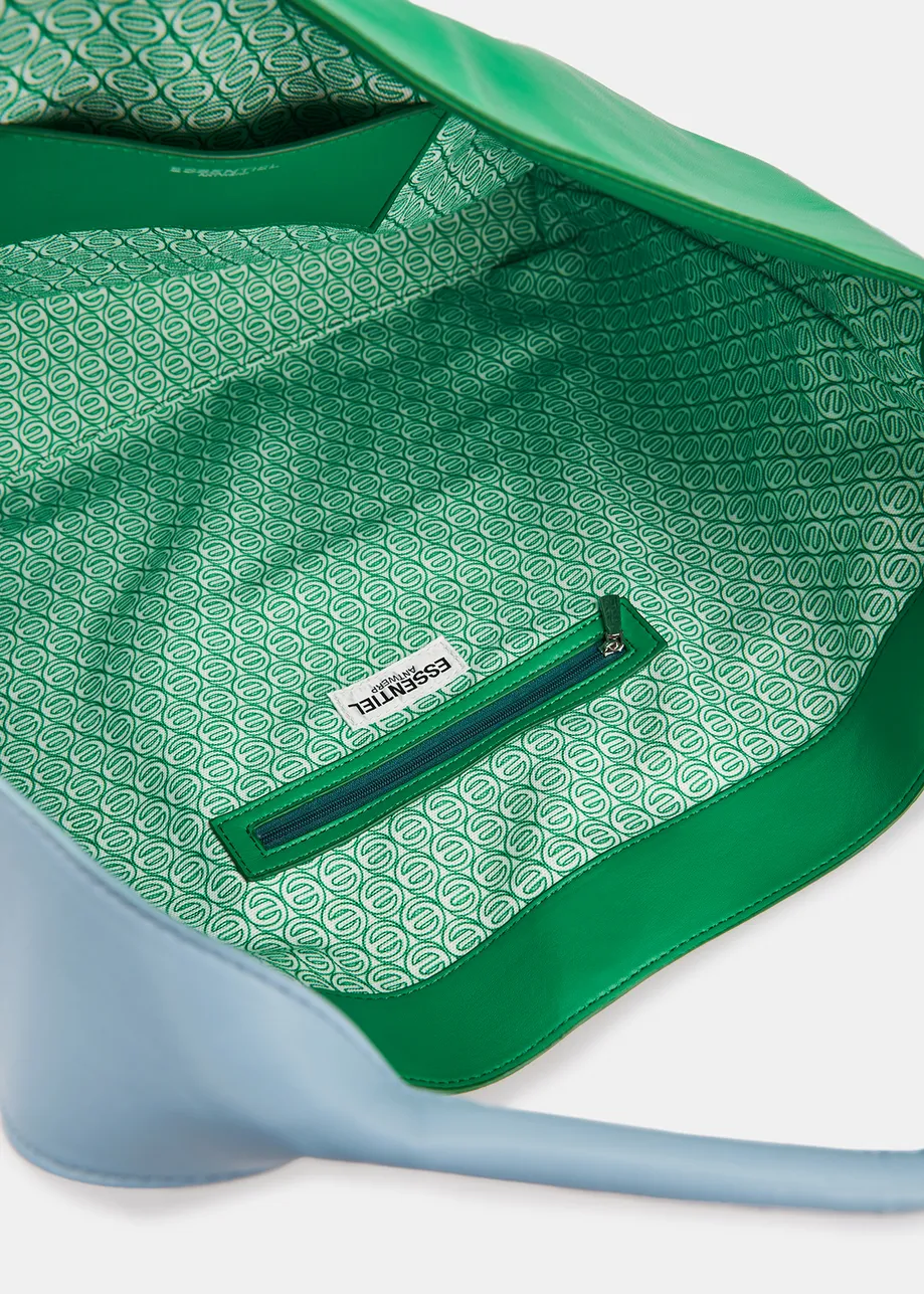 Cabas en faux cuir vert et bleu clair