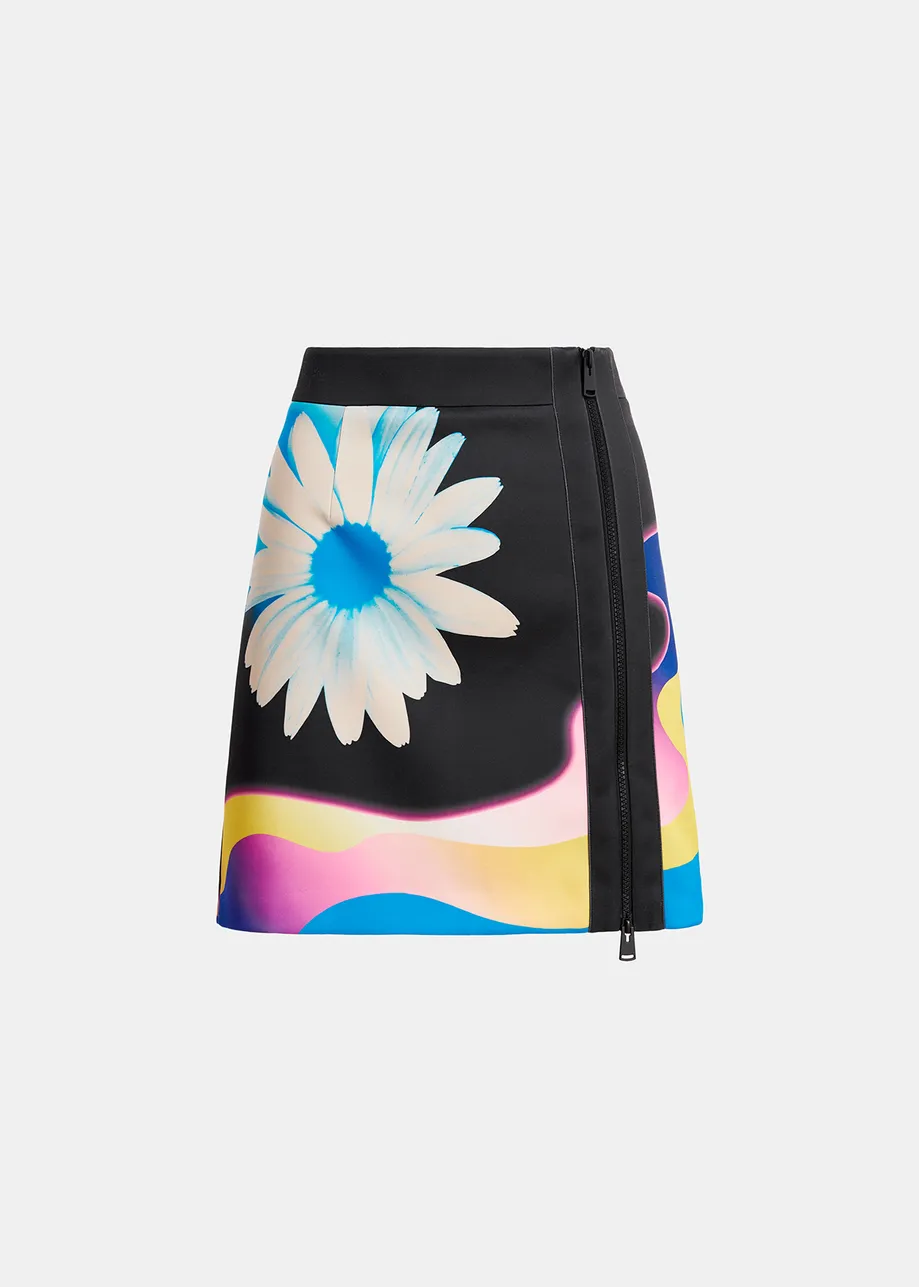 Black mini skirt with multicolor print
