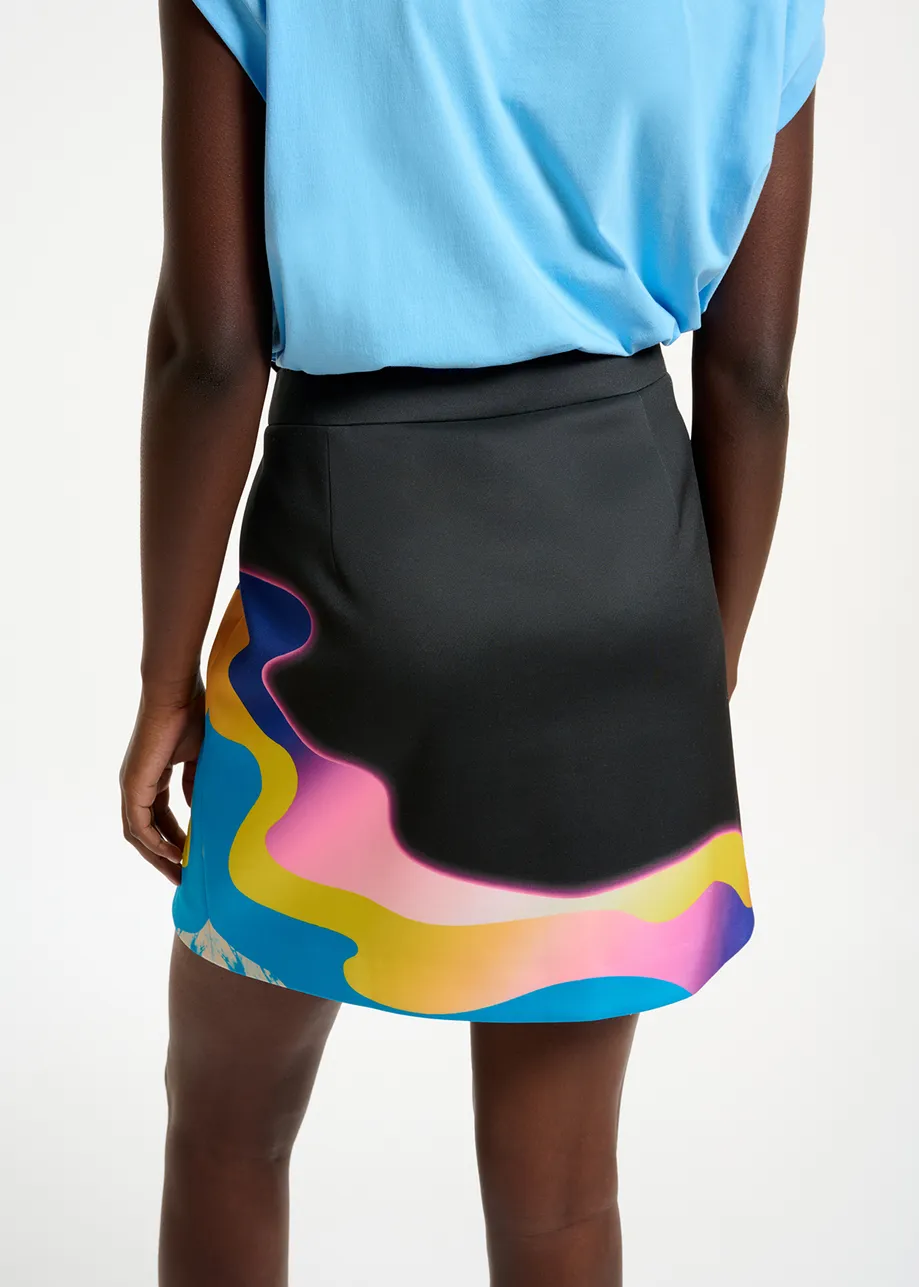 Black mini skirt with multicolor print