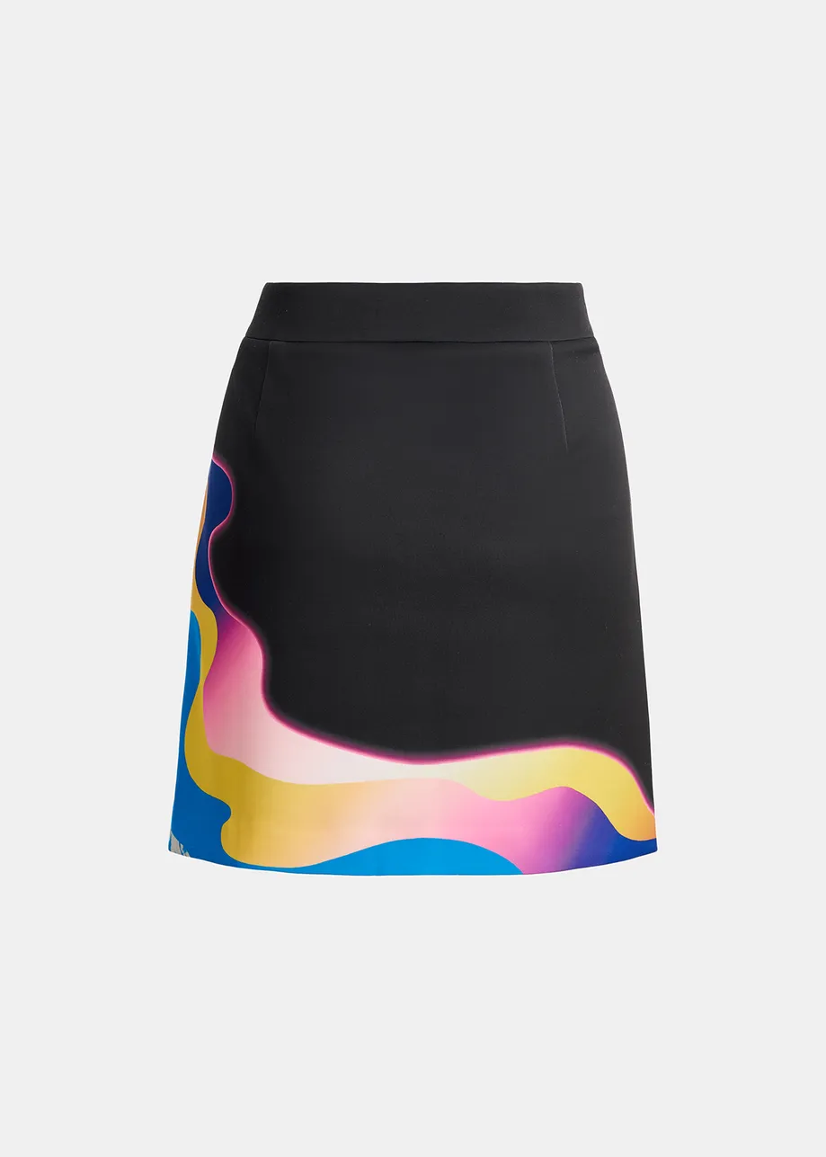 Black mini skirt with multicolor print