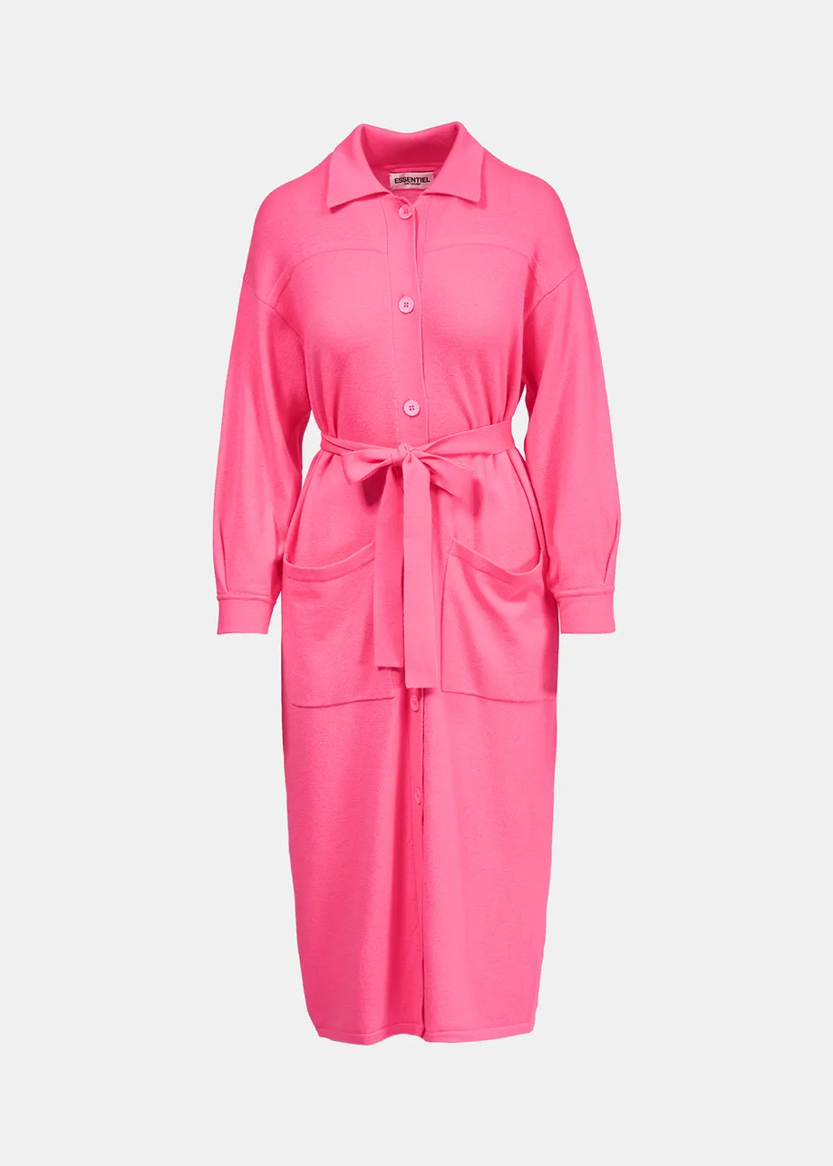 Neon pink fine-knit midi-length cardigan