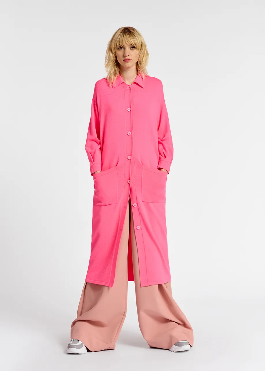 Fijn gebreide midi-cardigan in fluoroze