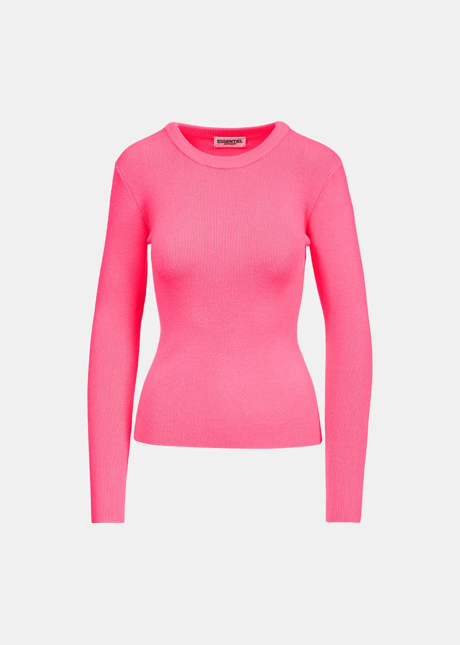 Pull rose néon en tricot côtelé