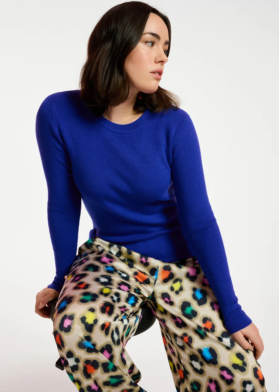 Dark blue rib-knitted sweater