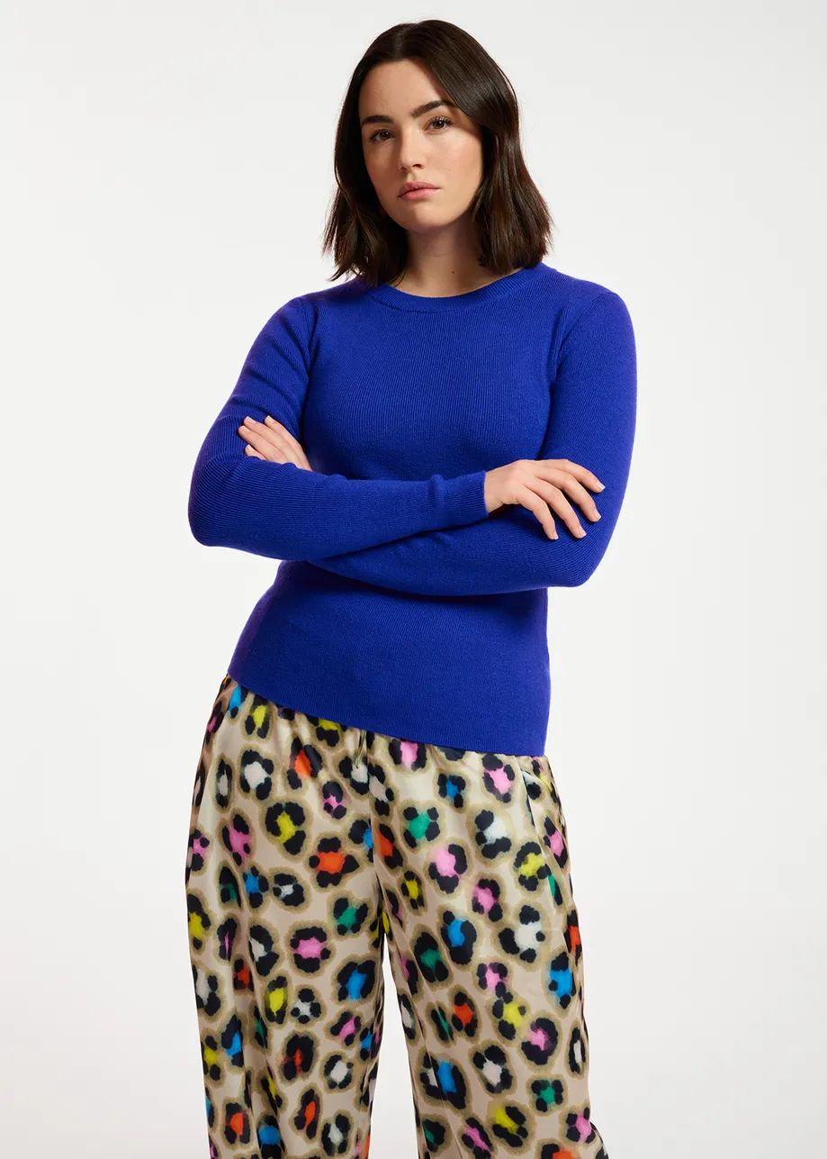 Dark blue rib-knitted sweater