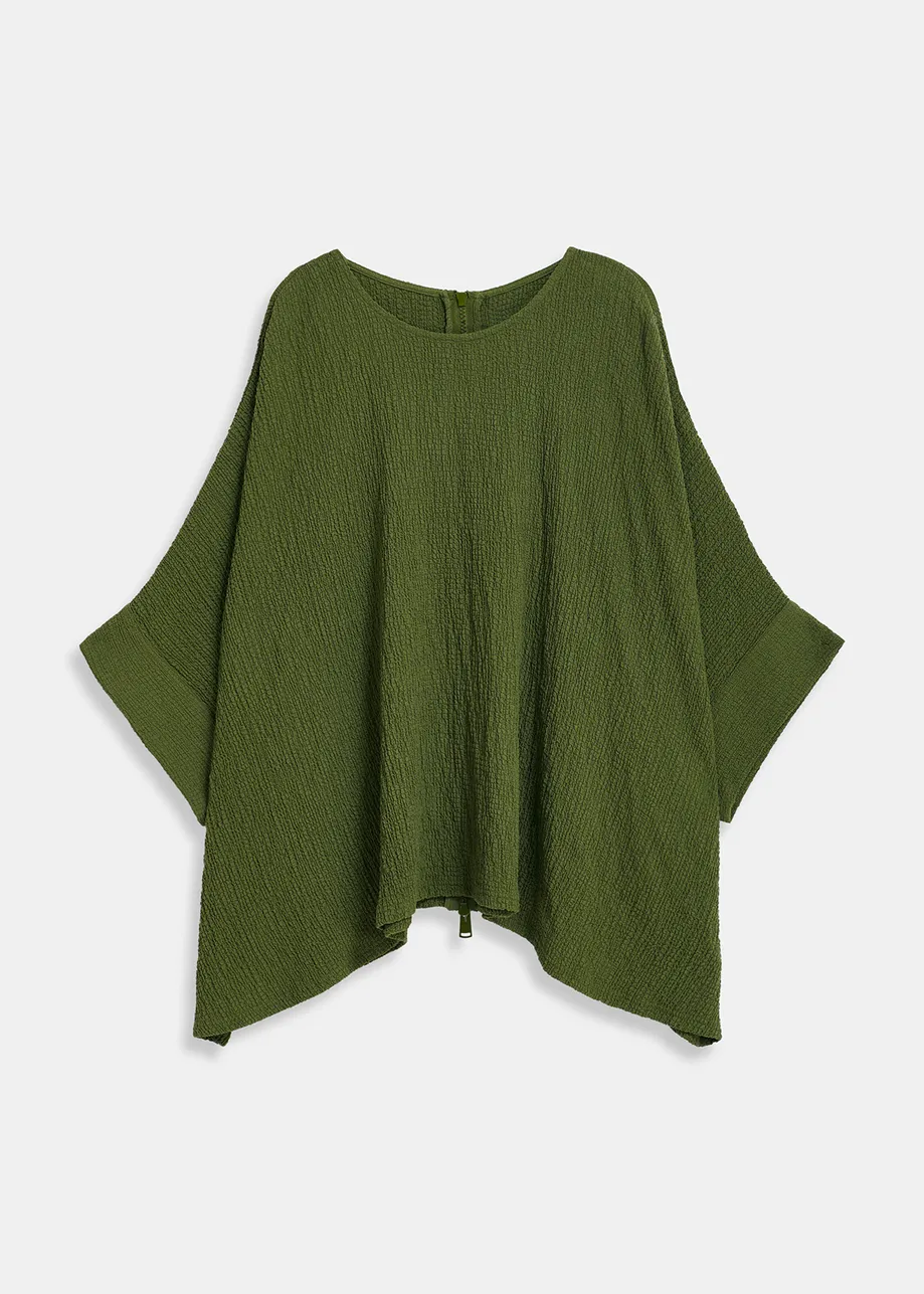 Kaki oversized top in cloqué