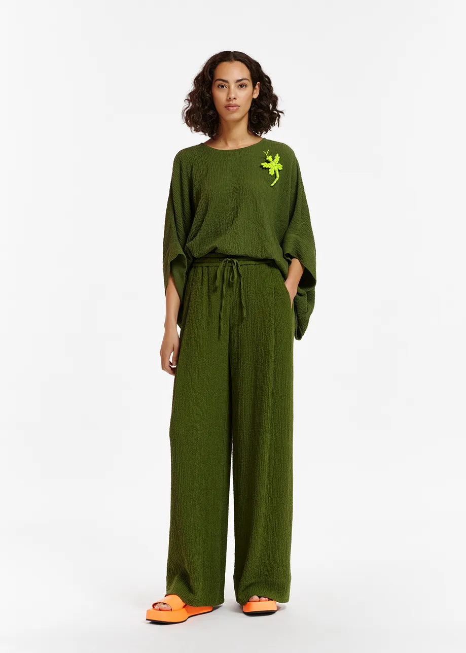 Khaki oversized seersucker top