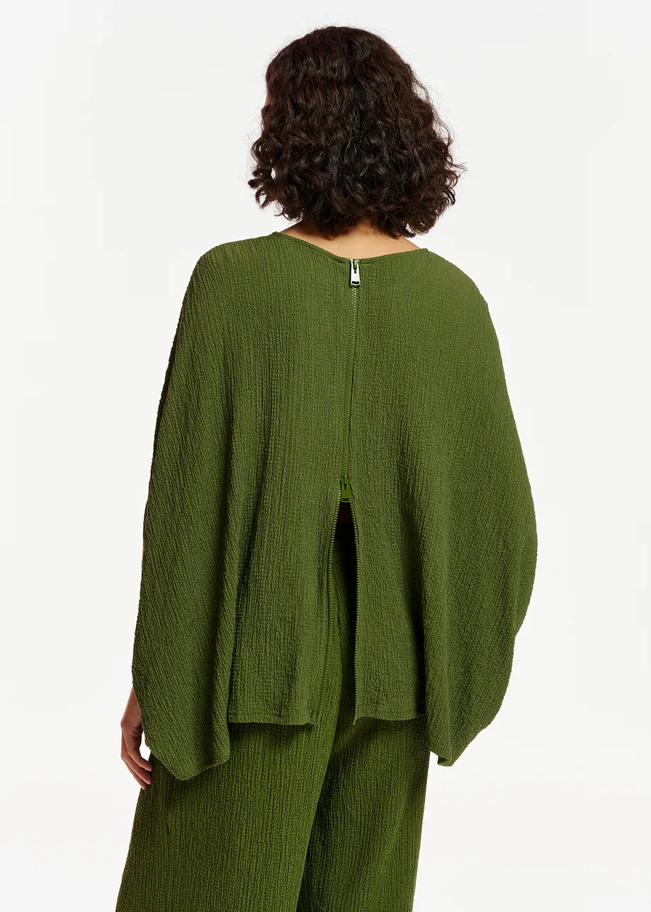 Khaki oversized seersucker top