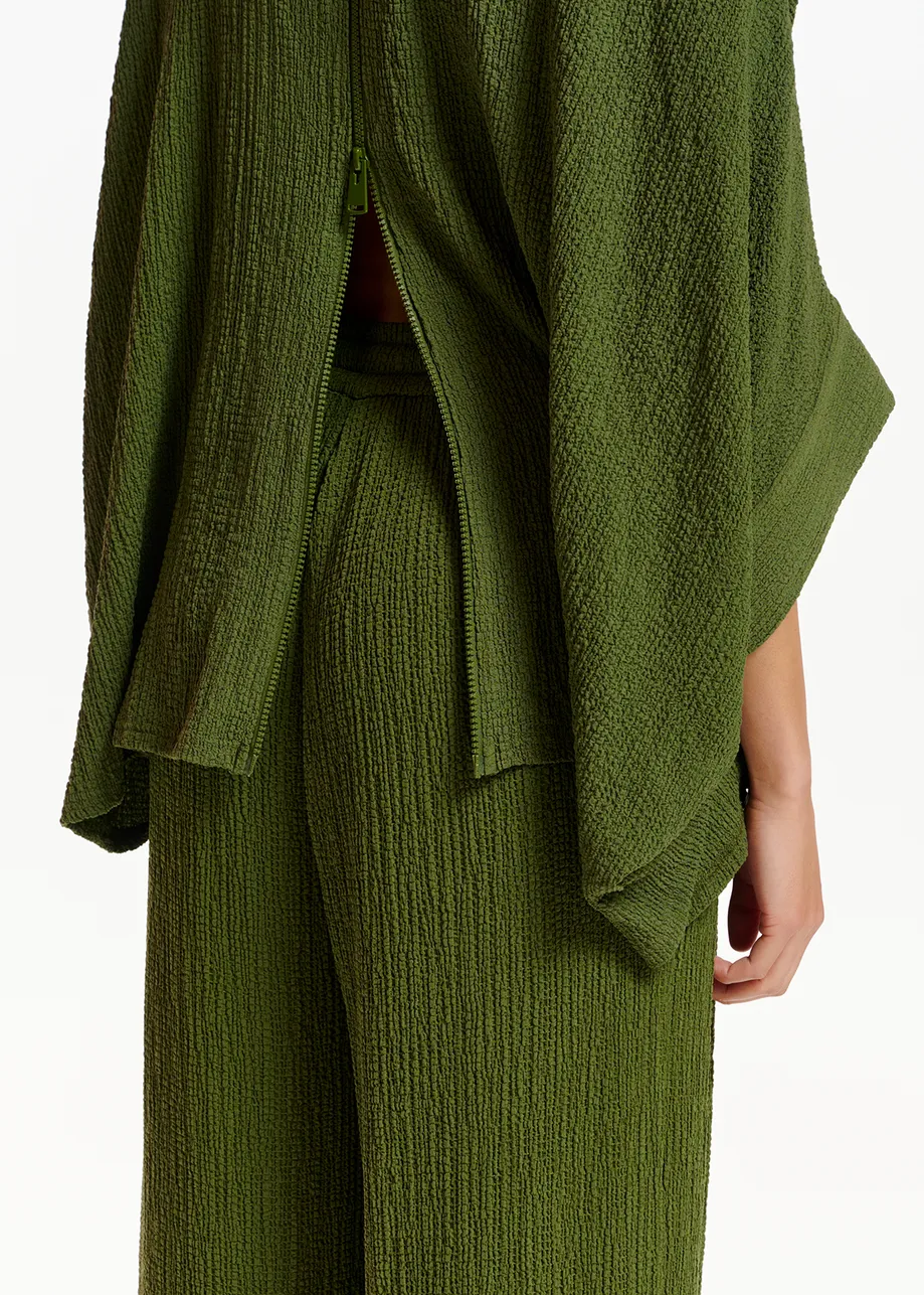 Khaki oversized seersucker top