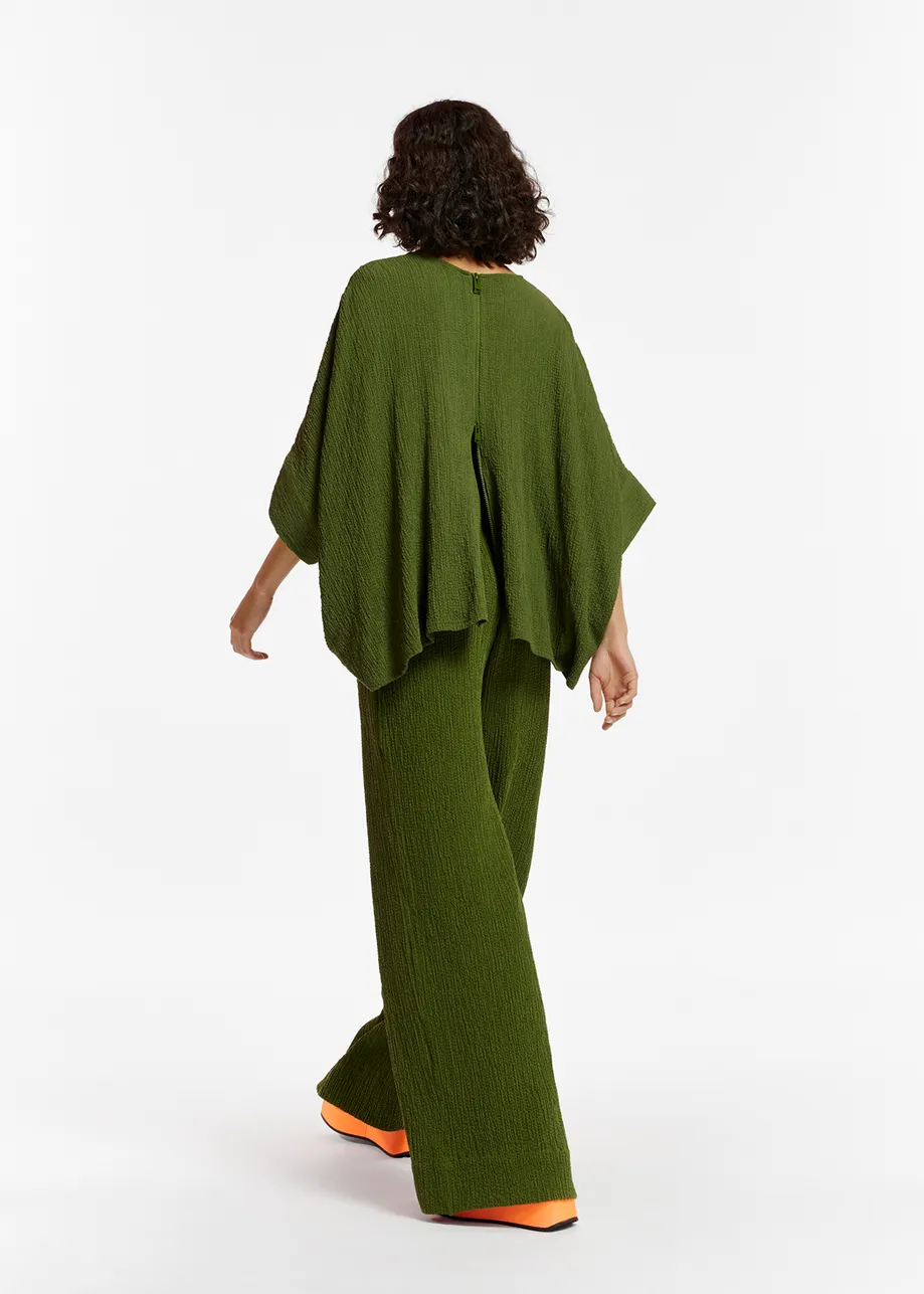 Khaki oversized seersucker top