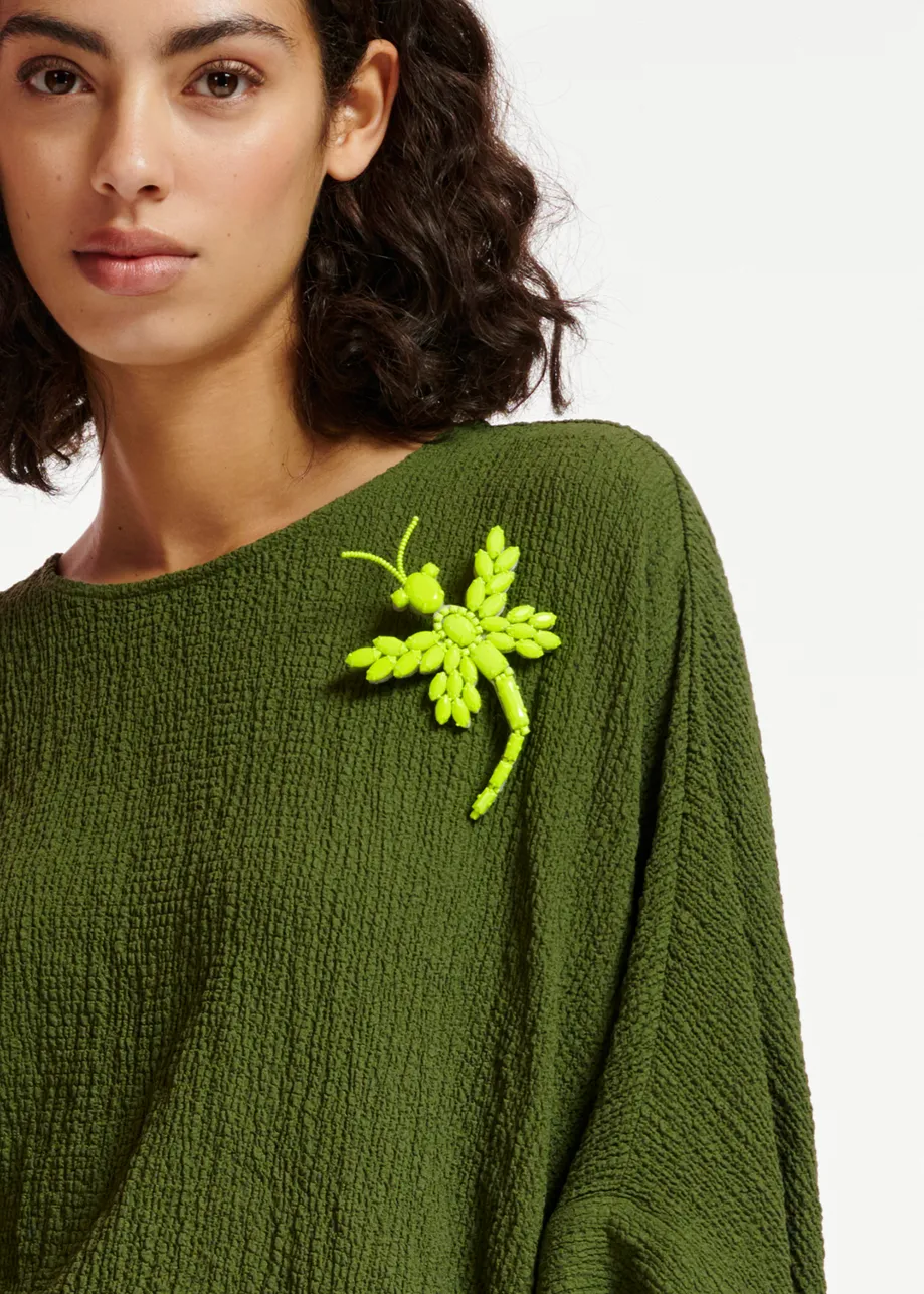 Khaki oversized seersucker top