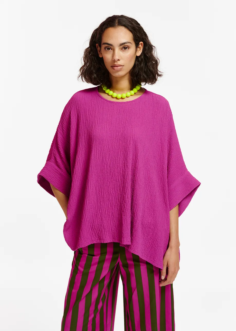 Paarse oversized top in cloqué