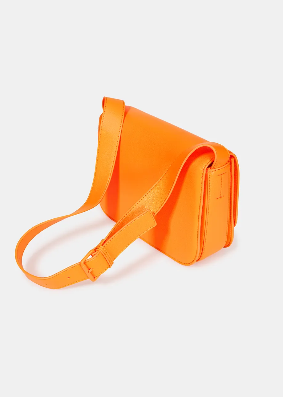 Neon orange faux leather shoulder bag