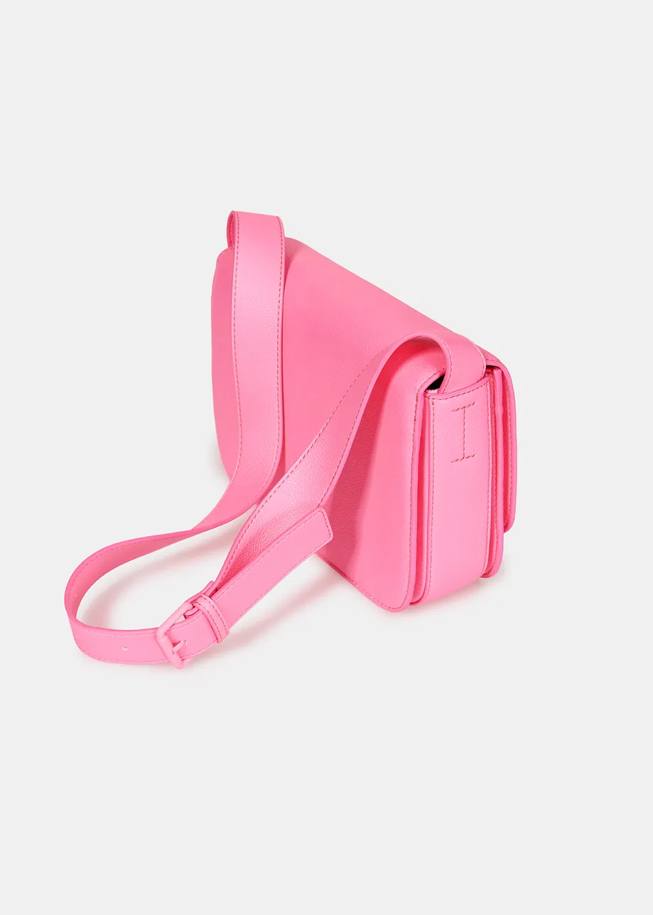 Neon pink faux leather shoulder bag