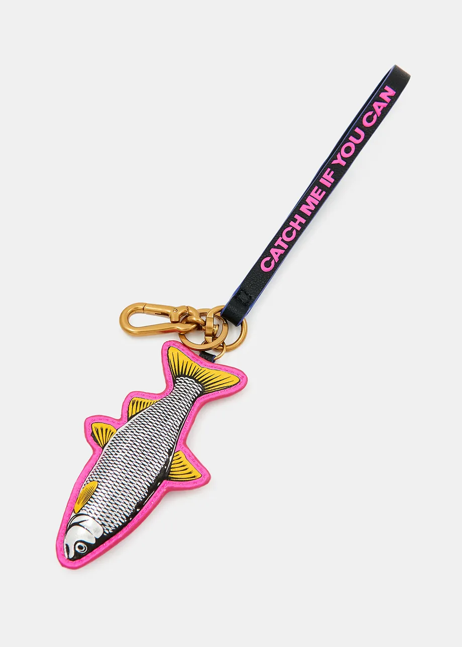 Porte-clés poisson noir, rose néon et argent