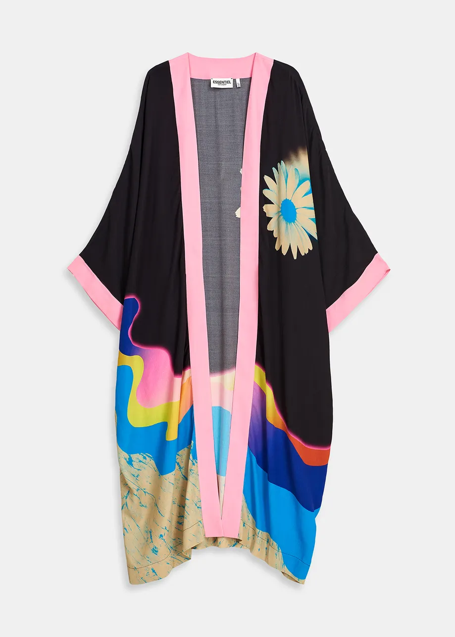 Black kimono with graphic print