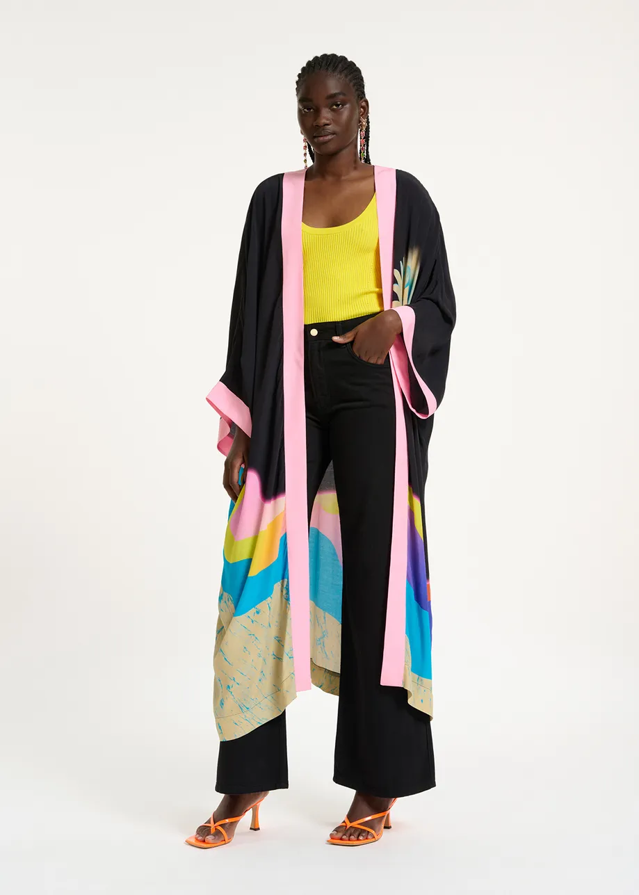 Black kimono with graphic print