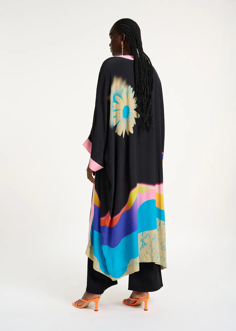 Black kimono with graphic print