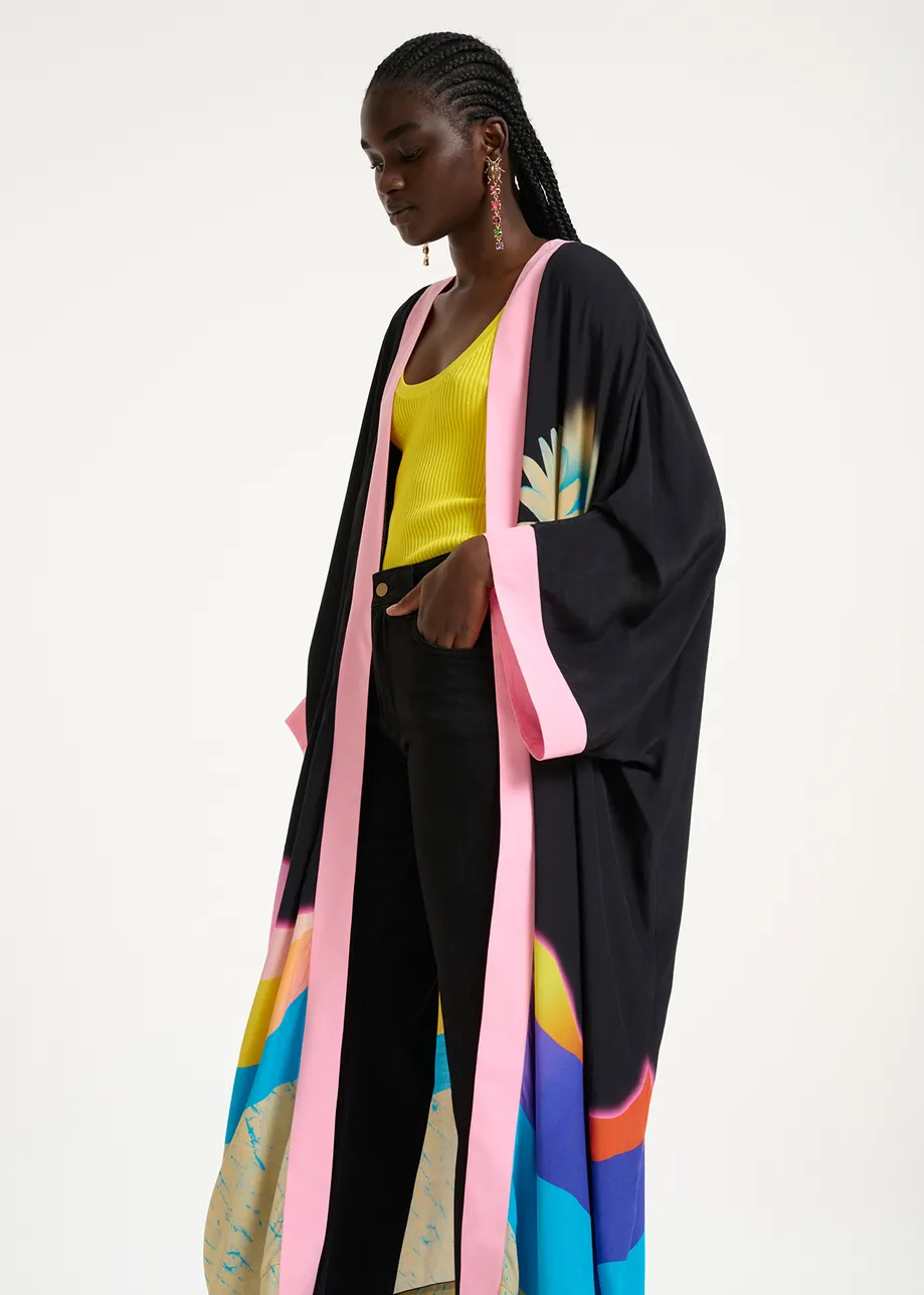 Black kimono with graphic print