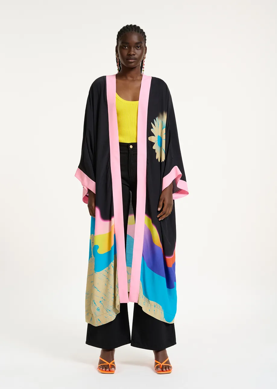 Black kimono with graphic print