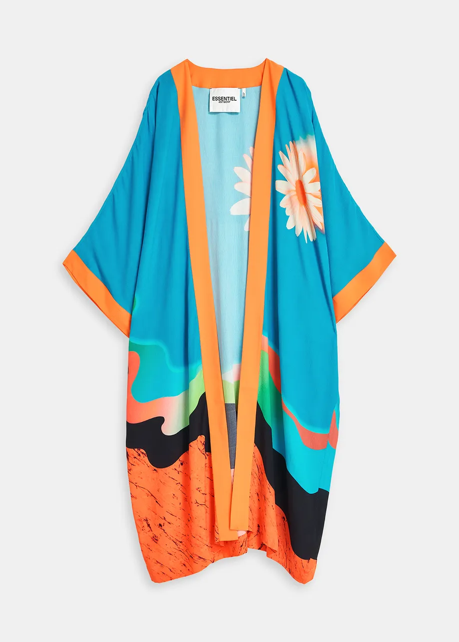 Blue kimono with graphic print