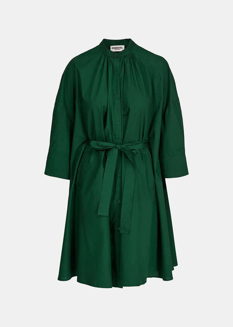 Dark green cotton oversized knee-length shirt dress