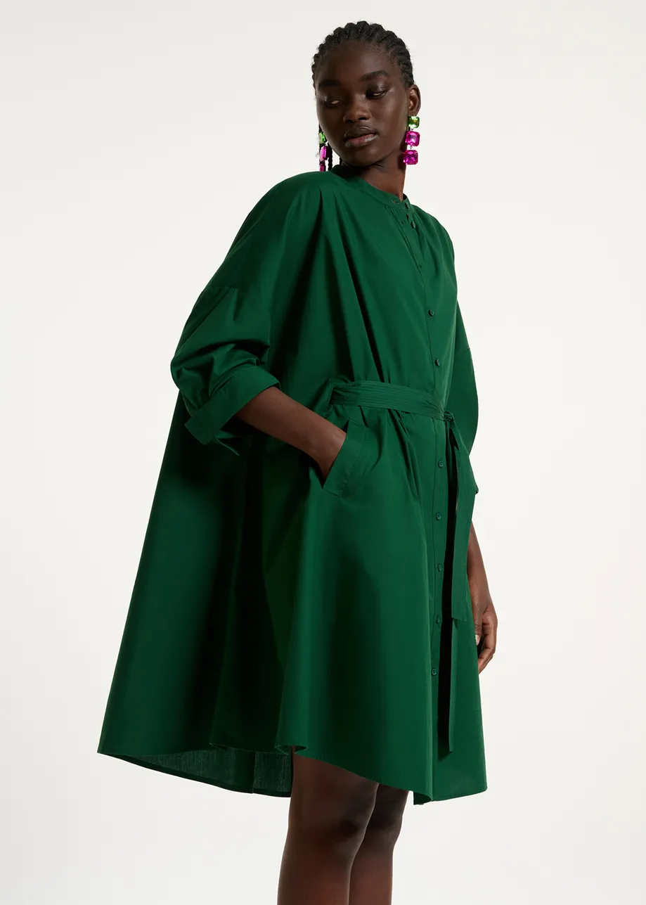 Dark green cotton oversized knee-length shirt dress