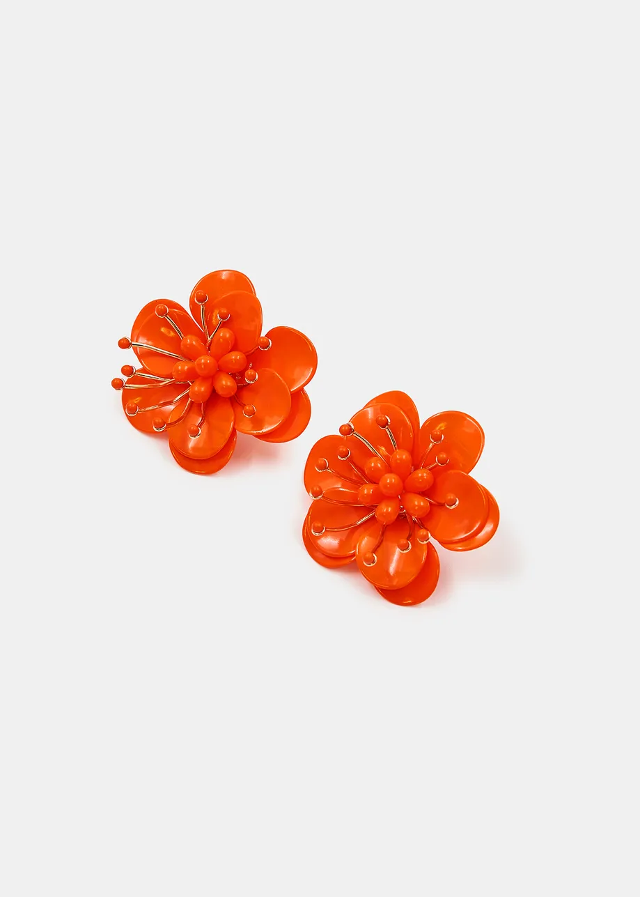 Orange flower-shaped earrings