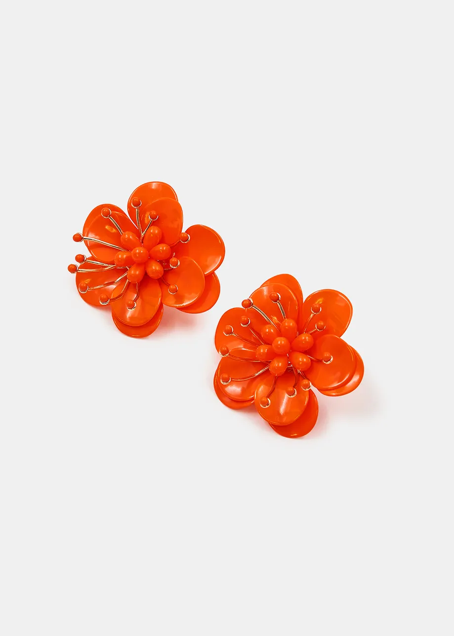 Orange flower-shaped earrings