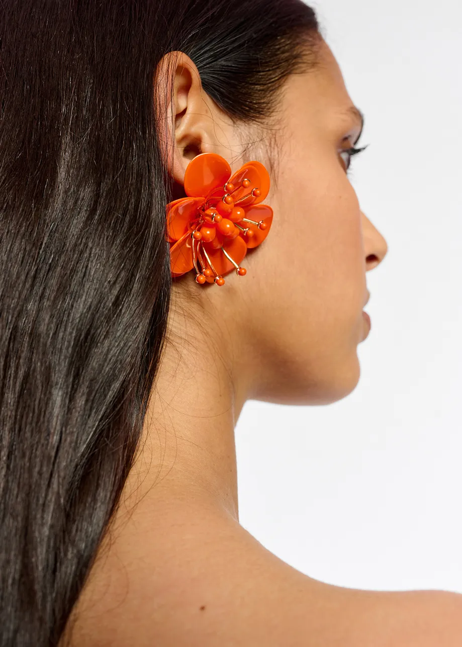 Orange flower-shaped earrings