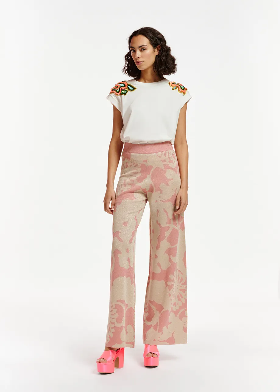 White T-shirt with embellished cap sleeves