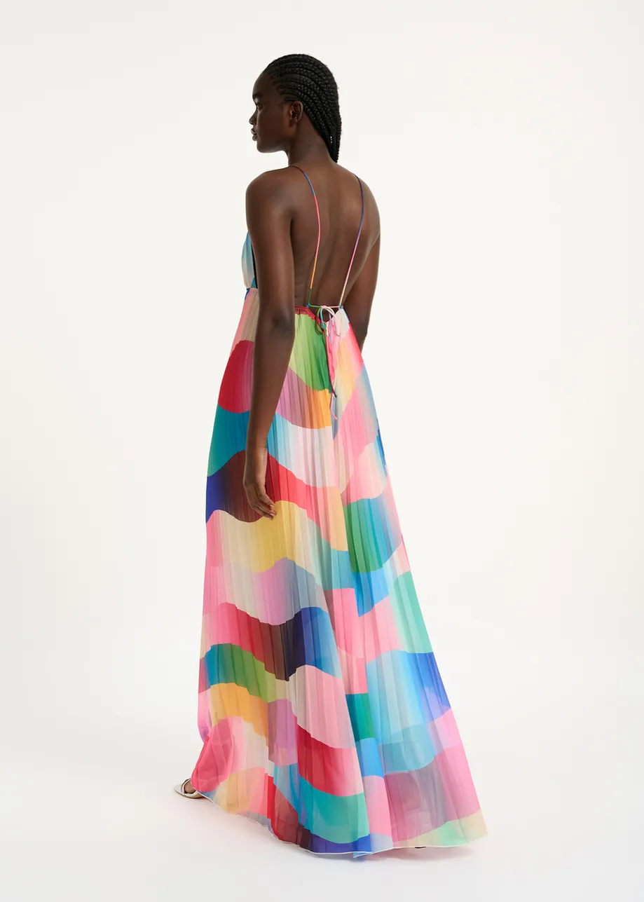 Multicolor plissé jumpsuit with graphic print