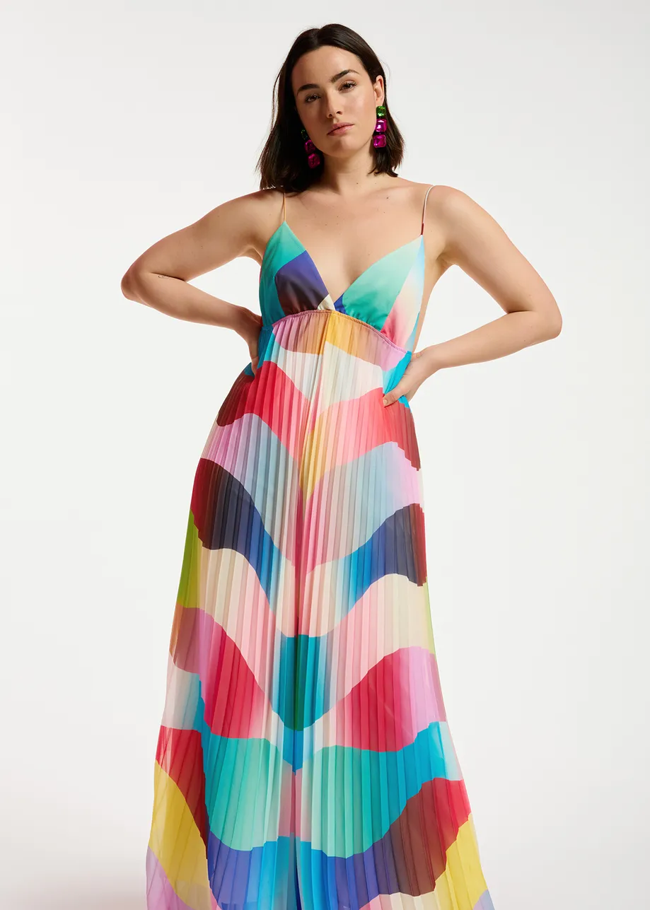 Multicolor plissé jumpsuit with graphic print