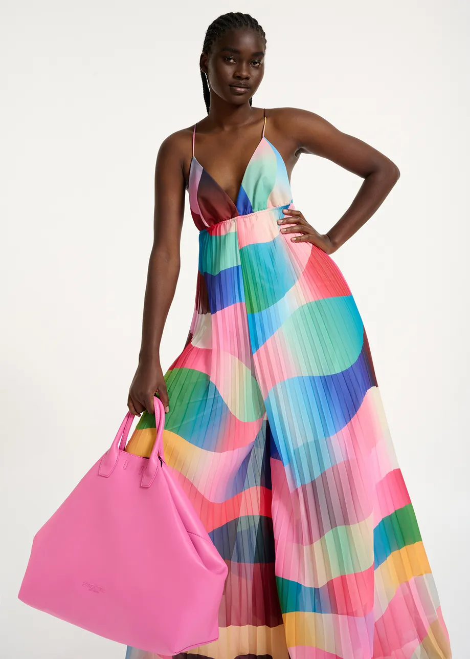 Multicolor plissé jumpsuit with graphic print