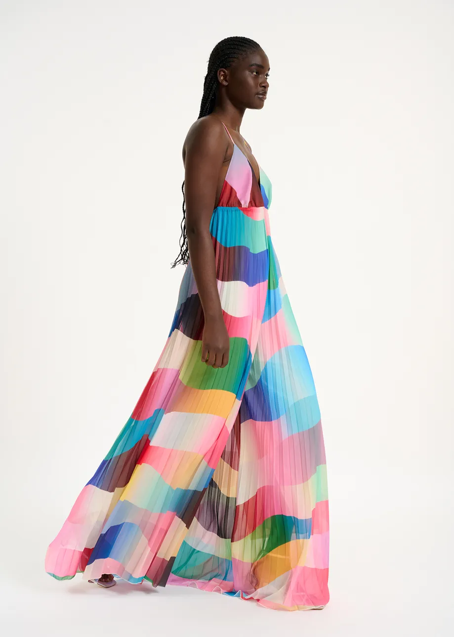 Multicolor plissé jumpsuit with graphic print