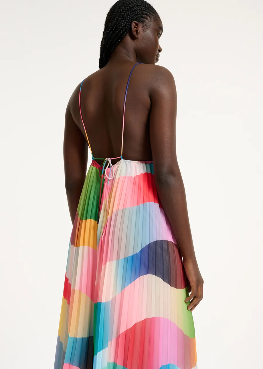 Multicolor plissé jumpsuit with graphic print