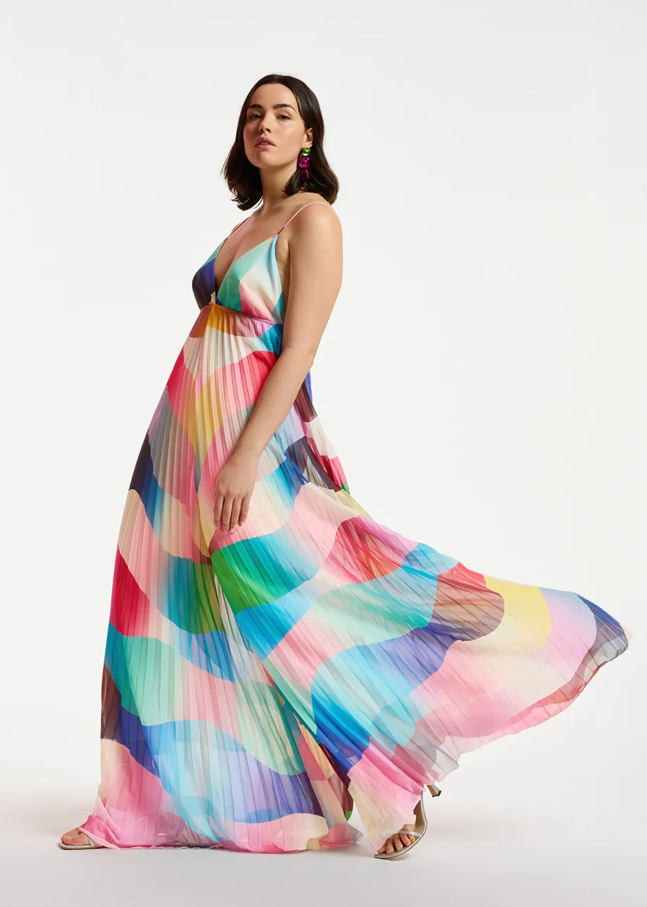 Multicolor plissé jumpsuit with graphic print