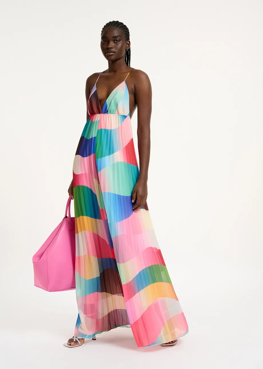 Multicolor plissé jumpsuit with graphic print