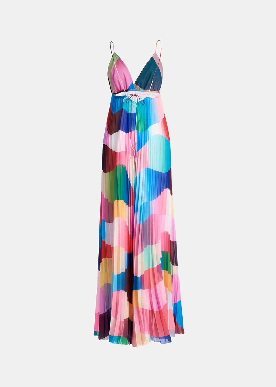 Multicolor plissé jumpsuit with graphic print