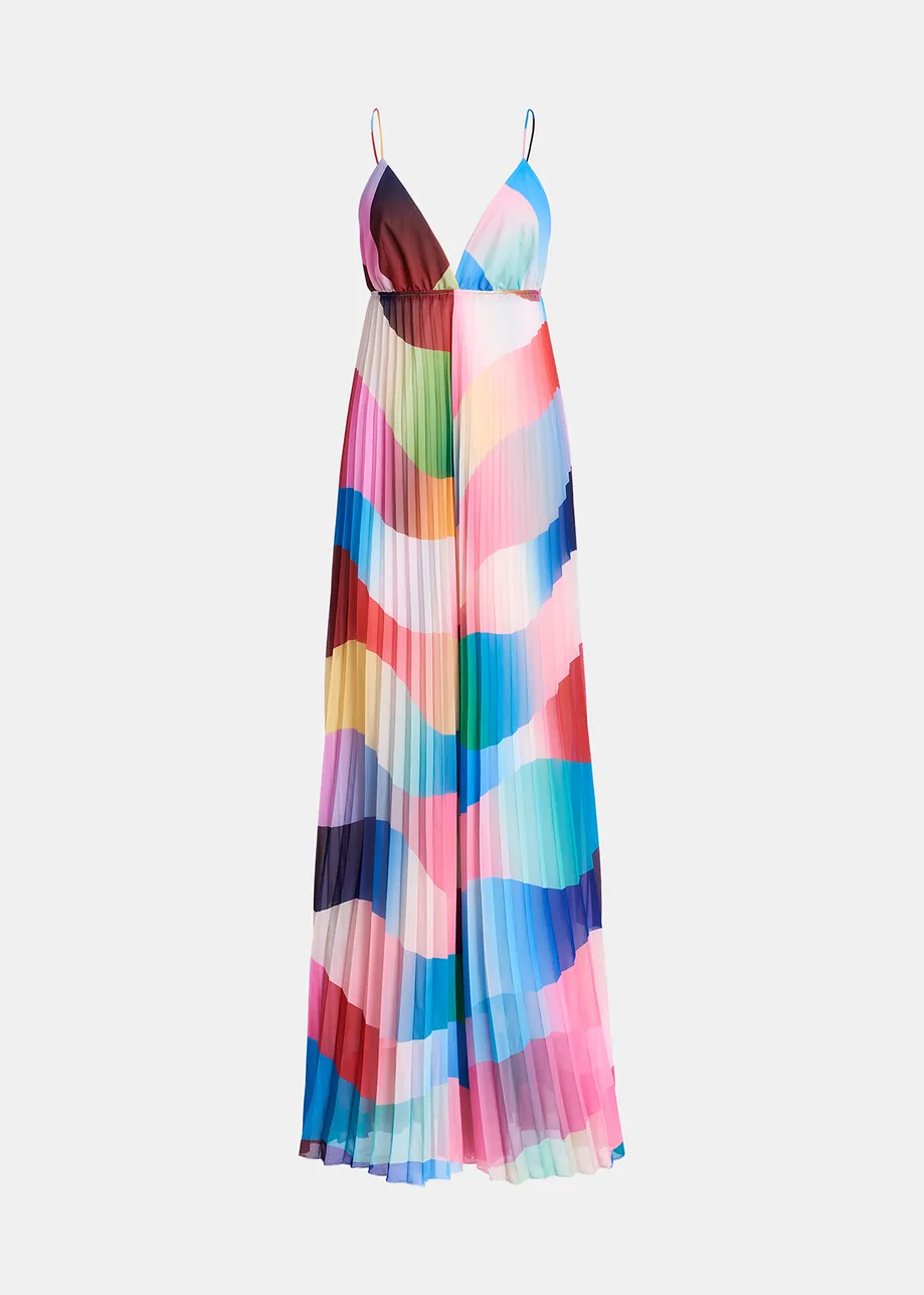 Multicolor plissé jumpsuit with graphic print