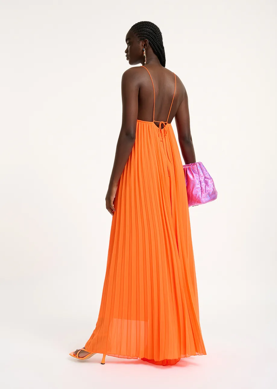 Oranje geplisseerde jumpsuit met grafische print
