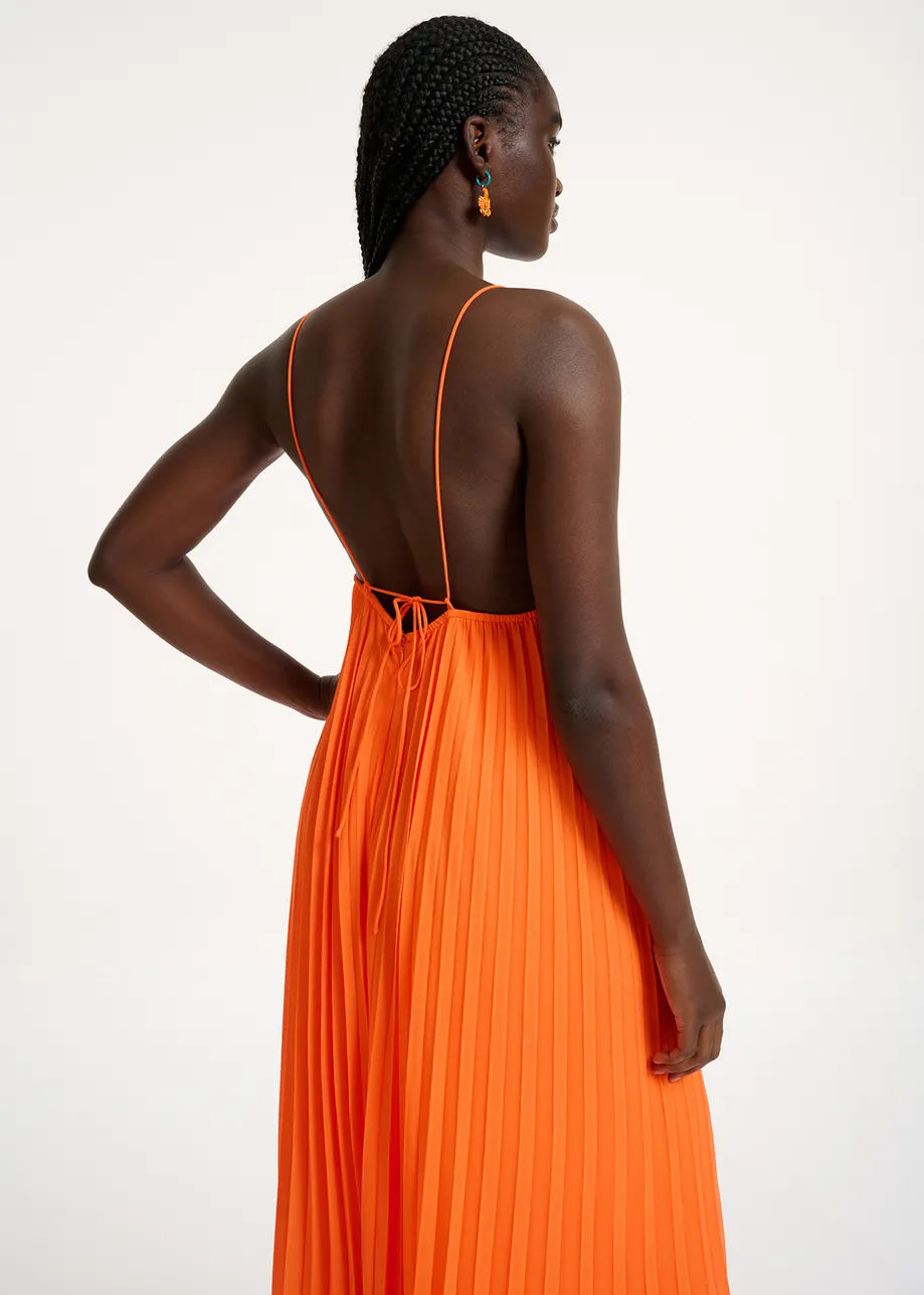 Oranje geplisseerde jumpsuit met grafische print