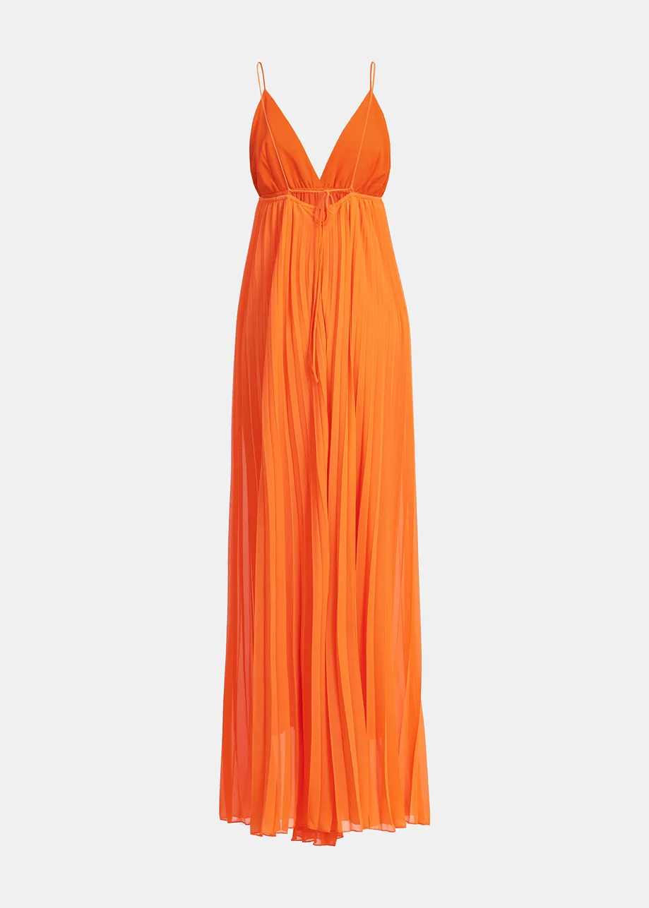Oranje geplisseerde jumpsuit met grafische print