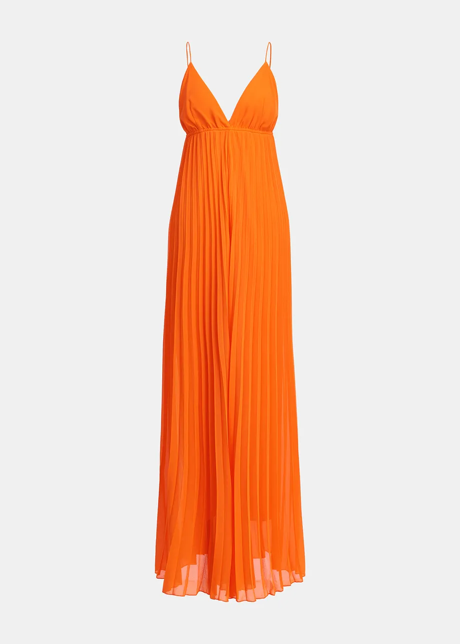 Oranje geplisseerde jumpsuit met grafische print