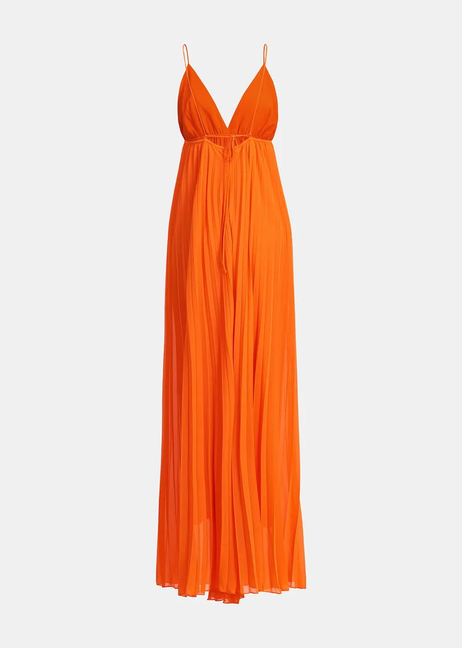 Oranje geplisseerde jumpsuit met grafische print