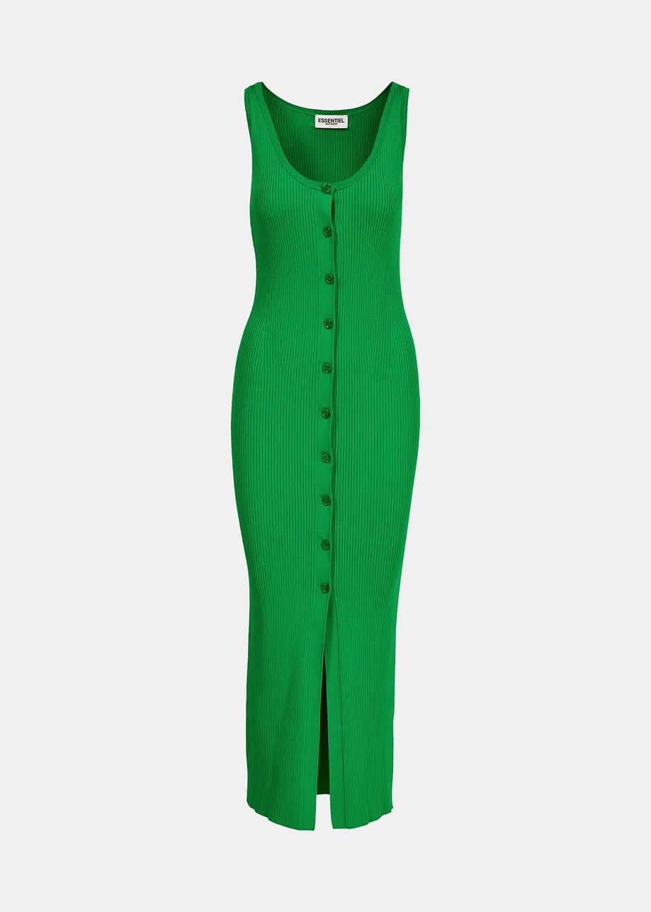 Green long rib-knitted cardigan