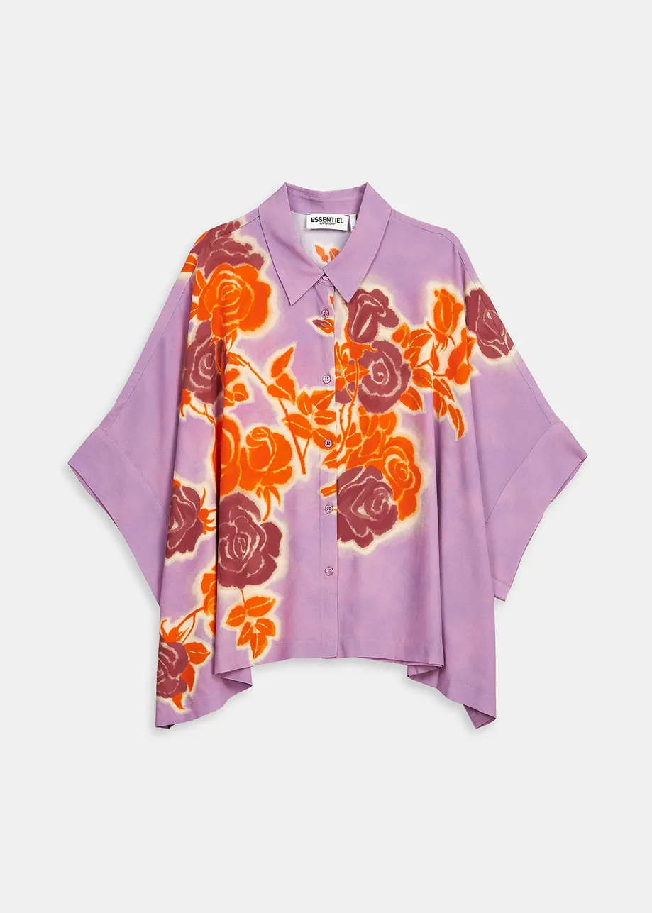 Chemise oversize à imprimé fleuri lilas, orange et violet