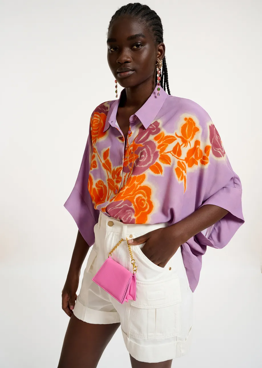 Lilac, orange and purple oversized shirt with floral print