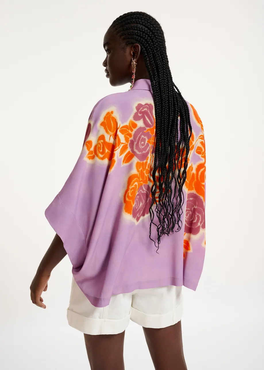 Lilac, orange and purple oversized shirt with floral print